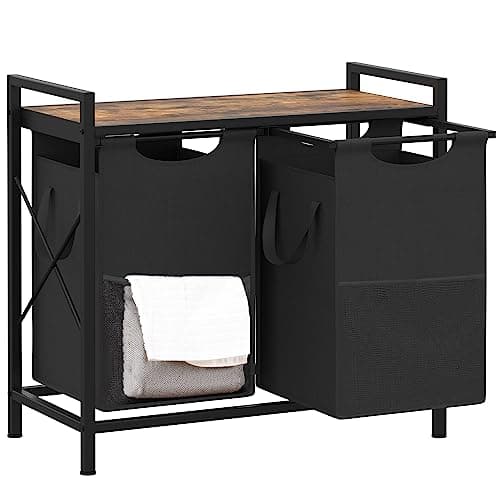 Heybly Laundry Hampers, 2 × 12.5 Gal Laundry Basket with Large Desktop Sorter for Laundry Room organization, Bathroom and Dorm Laundry Bags on Storage Shelf Rustic HLH002SR