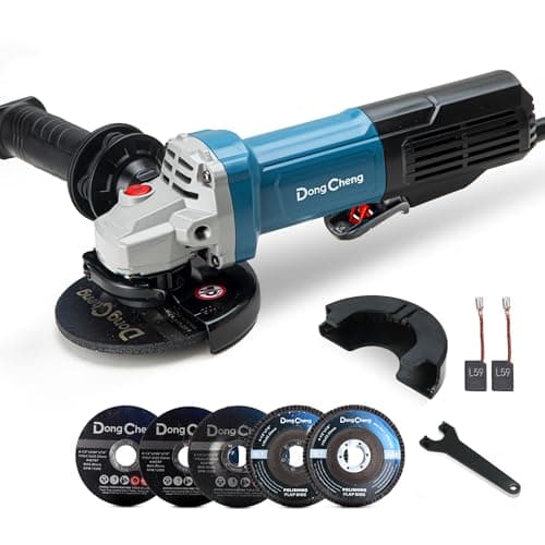 DongCheng 9.2 Amp Power Angle Grinders, 4-1/2 in., 11800RPM, Tool-Free Guard, Electric Metal Grinder Tool, Small Corded Angle Grinder, Paddle Switch, Shockproof Handle for Cutting, Grinding, Polishing