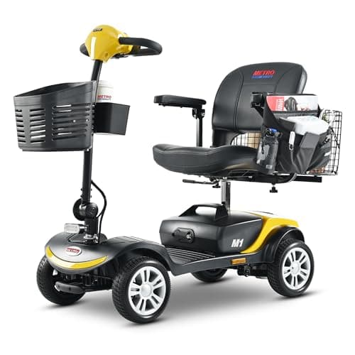 Metro Electric Mobility Scooters for Adults and Seniors - 300 lbs Max Weight, 4-Wheel Powered Mobility Scooters,Folding Mobility Scooter Lightweight for Travel, Elderly (with Head Light-Yellow)