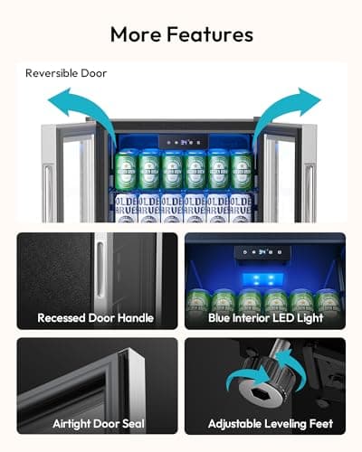 EUHOMY Mini Fridge 130 Can Beverage Refrigerator Cooler Glass Door for Soda Wine Beer, Beverage Cooler for Home, Bar, Office with Digital Temperature Control Adjustable Shelves, 3.2 Cu.Ft, Silver 8