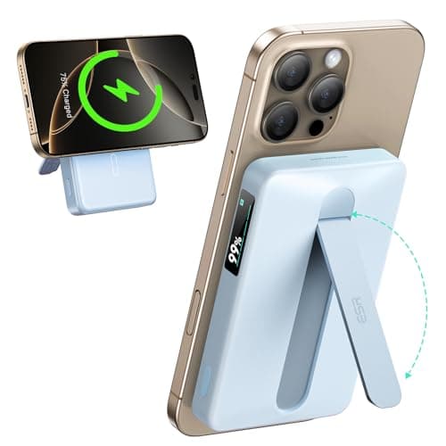 ESR for MagSafe Power Bank, Kickstand 10,000mAh MagSafe Portable Charger,15W Battery Pack with LED Display, 27W USB-C MagSlim Charger with Cable for iPhone 17/16/15/14/13/12, Sky Blue