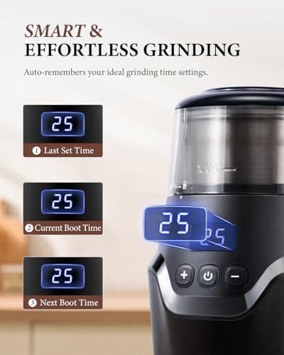 Electric Coffee Grinder - Super Silent Coffee Bean Grinder with Time-Memory Adjustment, Multi-Functional Stainless Steel Cup, Precision Grinding, Perfect for Home and Office Use 6