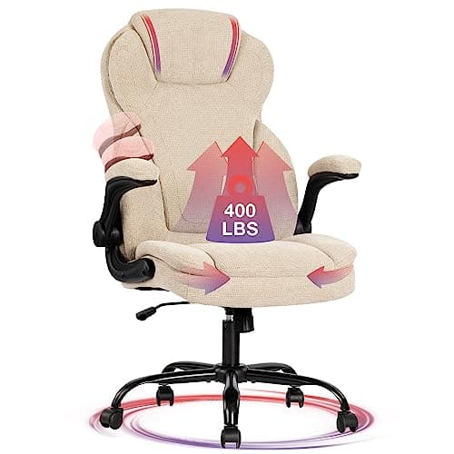 Big and Tall Fabric Office Chair 400lbs-Heavy Duty Executive Desk Chair with Extra Wide Seat, High Back Ergonomic Leather Computer Chair with Tilt Rock&Tension, Padded Armrests-Black