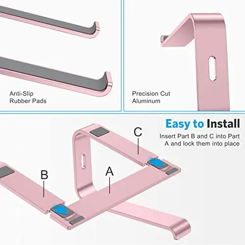 OMOTON Laptop Stand for Desk, Detachable Laptop Riser, Aluminum Laptop Holder, Compatible with MacBook Air/Pro, Dell, HP, and All Laptops (11-16 inch), Rose Gold 5