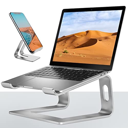 VECOFO Laptop Stand for Desk，Aluminum Laptop Riser for All Laptop Stands 10-17 inches,Include A Cell Phone Stand(Silver)