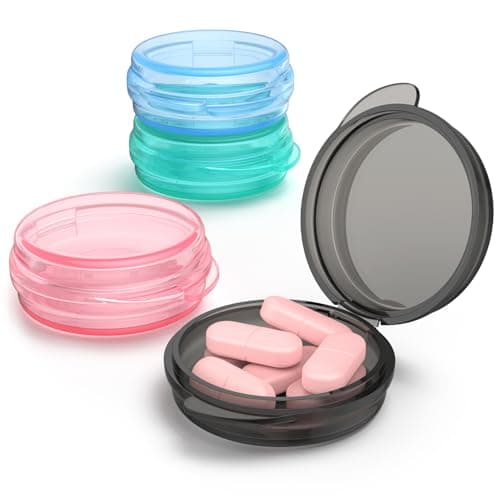 Urekt Small Pill Box, (4 Pack) Travel Pill Case Portable Daily Pill Organizer Mini Medicine Storage Container for Pocket Purse Cod Liver Oil Storage Box Earplug Case