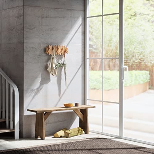 Umbra Picket Coat Rack Wall Mount – 5 Flip-Down Wood Coat Hooks, Modern & Functional Storage, Easy Install Wall Hooks, Natural 9