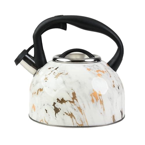 SharpChef Whistling Stovetop Tea Kettle,Food Grade Stainless Steel, Cool Touch Ergonomic Handle, Fast Boil, for Gas, Electric, and Glass Ranges - 3L