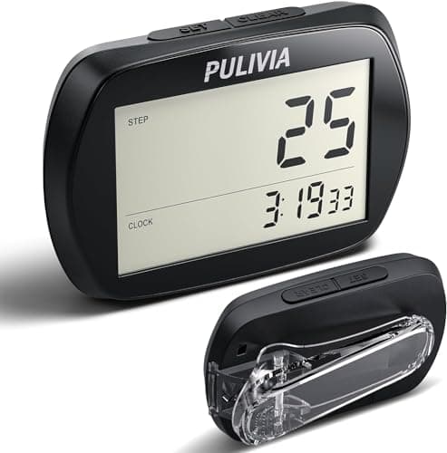 PULIVIA Pedometer for Walking 3D Step Counter with Clock, Accurate Portable Pedometer with Clip, Simple Walking Step Counter, Black