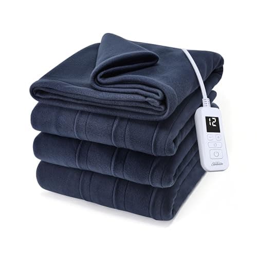 Sunbeam Royal Ultra Fleece Heated Electric Blanket Twin Size, 84" x 62", 12 Heat Settings, 12-Hour Selectable Auto Shut-Off, Fast Heating, Machine Washable, Warm and Cozy, Admiral Blue