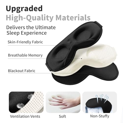3D Sleep Mask for Men Women 2 Pack, Blackout Eye Mask for Sleeping Eye Mask for Side Sleeper, Memory Foam Adjustable&Washable, Airplane Travel Essentials Couples Yoga Meditation Office Black & Black 5