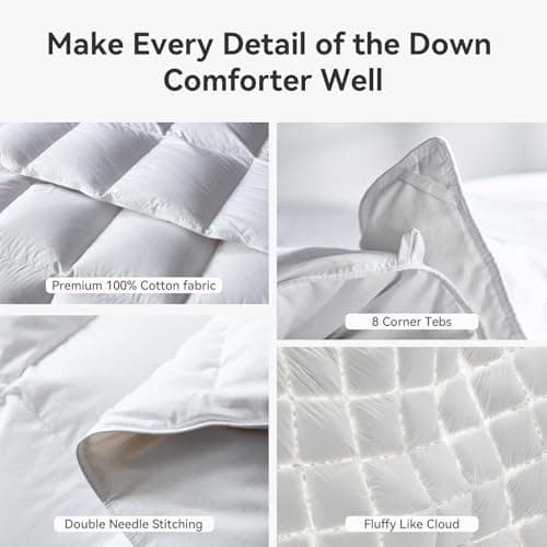 L LOVSOUL Goose Feather Down Fiber Comforter Queen Size, 100% Organic Cotton Fabric Duvet Insert,1200TC,750+Fill Power, Hotel Collection, All Season White Bedding Comforters with 8 Tabs 5