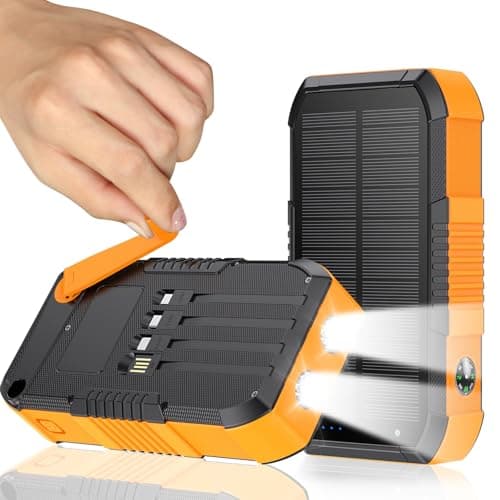 FCJZX Solar Charger Power Bank 66800mAh Built in Hand Crank and 4 Cables, 22.5W Fast Charging PowerBank 6 Outputs & 4 Inputs, Portable Charger with Camping Flashlights & Compass for Outdoor (Orange)