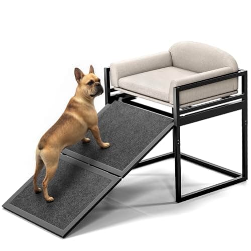 Pet Stairs Ramp Doggie Stairs with Seat,Extra Wide Seat Mate Chair Ramps Puppy for High Bed Couch Office,Non Slip Dachshunds Ladder,Pet Steps for Small Dogs,Cat Ladder Khaki(Hold Up to 100 lbs)