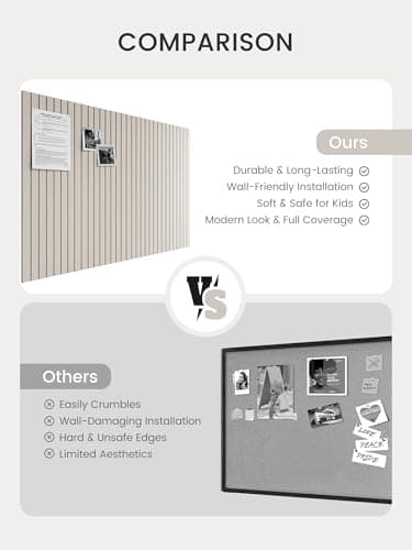 Bumusty Large Cork Board Alternative-48 x 36" Felt Bulletin Board Tiles, with 30 Pushpins, 70 Adhesive Tabs, 12-Pack Slat Wall Paneling, Cork Boards for Office Push Pin Board Felt Board-Oatmeal 7
