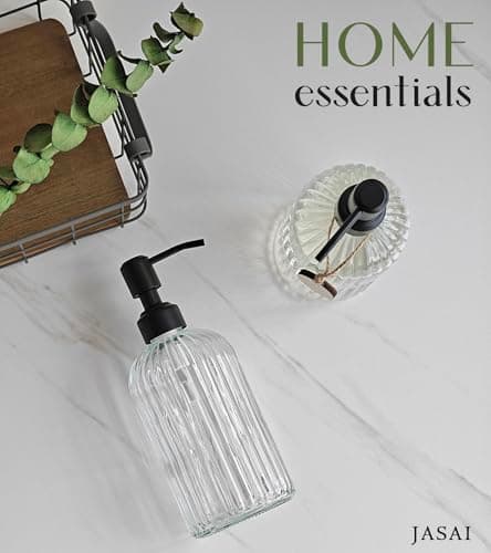 JASAI 18Oz Simple Glass Soap Dispenser with Black Rust Proof Pump,Refillable Kitchen soap Dispenser with Vertical Stripe, Bathroom Soap Dispenser for Dispense Hand soap, Dish Soap, Lotion. 5