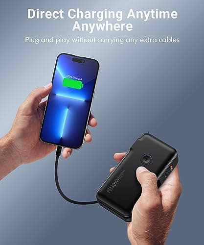 QiSa Portable Charger, Power Bank, 16000mAh Power Bank Built-in AC Wall Plug and Cables, PD 30W and QC4.0 Fast Charger for iPhone and Android Phones and Most Electronic Devices (Black) 8