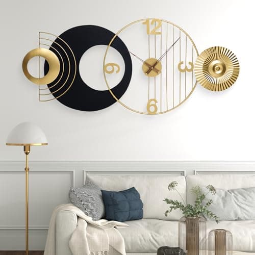 Tiuposr 39x19 Inch Modern Abstract Wall Clock Silent Non-Ticking Battery Operated, Decorative Analog Clock, Oversized Art for Living Room, Bedroom, Entryway, Office & Home Decor 8