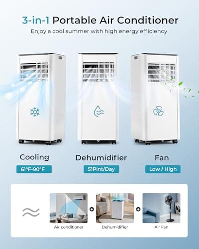 EUHOMY 8,000 BTU Portable Air Conditioners, 4-in-1 Portable AC Unit Up to 350 Sq.Ft, 4 Modes Quiet Air Conditioner with Remote Control, Cool, Fan, Dehumidifier, 24H Timer, Bedroom, Office, Apartments 7