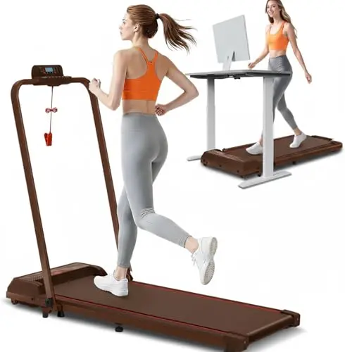 Jackfield Walking Pad with Handle Bar, 2.5HP Treadmills for Home, Portable Under Desk Treadmill with 8% Incline, 3 in 1 Compact Walking Pads with LED Display, 265 Lbs Capacity, Remote Control, Brown