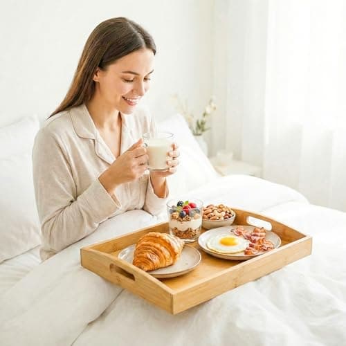 BABONIE Bamboo Serving Tray with Handles Set of 2 - Decorative Wooden Trays for Eating, Working, and Storing, Suitable for Use in Bedroom, Living Room, Kitchen, Bathroom, Outdoor Scenarios and More 6