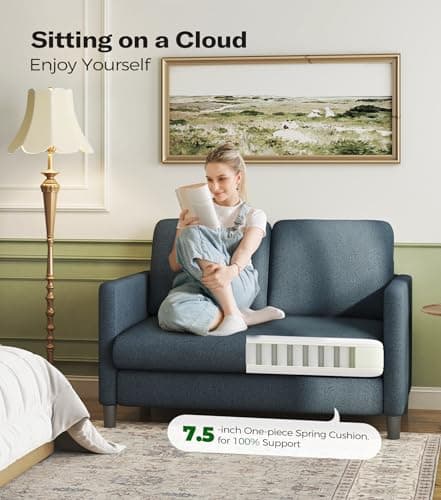 Welzona Loveseat Sofa, 51" Love Seat, Comfy Teddy Small Loveseat for Small Spaces, Tool-Free Setup Sofa Couch for Bedroom, All-Wood Couches for Living Room, No Pillow Included, Blue Grey 9