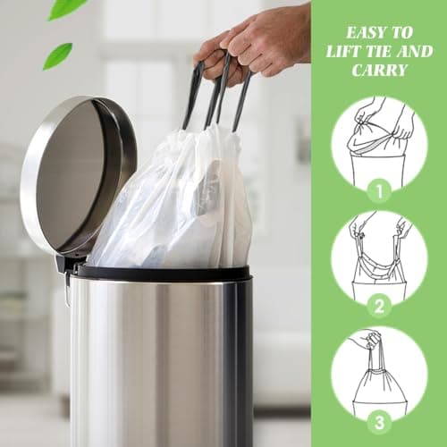 10 Gallon (fit 30-35 Liter) 63 Counts Drawstring Trash Bags By RayPard, Medium Large Kitchen Garbage Bags Trash Can Liners for Home, Office, Light Residential Waste Outdoor Lawn Bags, White 4