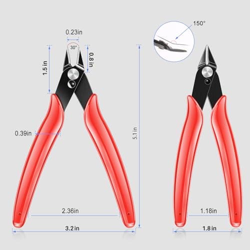 NICE-POWER 5 Inch Wire Cutter, Zip Tie Cutters Micro Flush Cutter Precision Wire Clippers Hobby Snips Small Side Cutting Pliers for cutting small wires, models, jewelry making,Floral Art,3d Print(Red) 7
