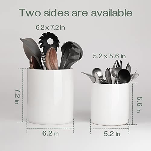 DOWAN Kitchen Utensil Holder, Utensil Holder for Countertop, Utensil Crock with Table-Protection Cork Mat, Handmade DIY Gifts, Farmhouse Kitchen Decor, Cream White 5