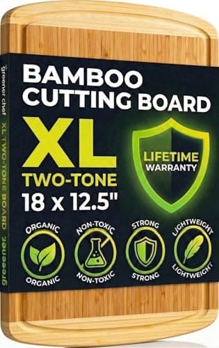 Greener Chef Luxury Bamboo Cutting Board (Extra Large) with Vertical Grain Strength Technology - Non Toxic, Spacious and Lightweight 18" XL Chopping Board Gift - Replacements for Life