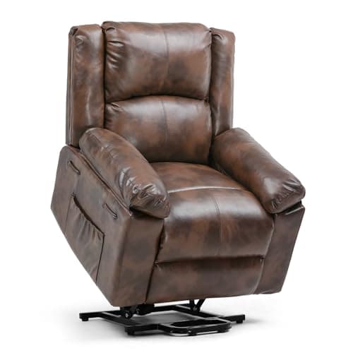 COMHOMA Power Lift Recliner for Elderly, Lift Chair with Heat and Massage，PU Recliner Sofa with 2 Side Pockets and Infinite Position for Living Room (Brown) 7