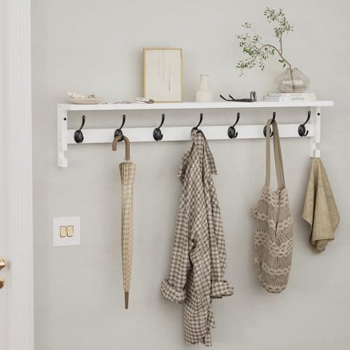 AMBIRD Coat Rack Wall Mount, 35 Inch Large Coat Hooks Wall Mounted with 7 Dual Metal Hooks and 2 Side Hooks, Wall Hooks with Shelf in Entryway, Kitchen, Living Room, Bathroom, Bedroom (White) 6