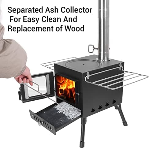 Wood Burning Stove, Wood Stove With Chimney Pipes, Small Camping Wood Stove With Anti-Spark and Adjustment Pipe for Hunting,fishing,Cooking,Heating,Drying Clothes double-layer Hot Tent Stove 6