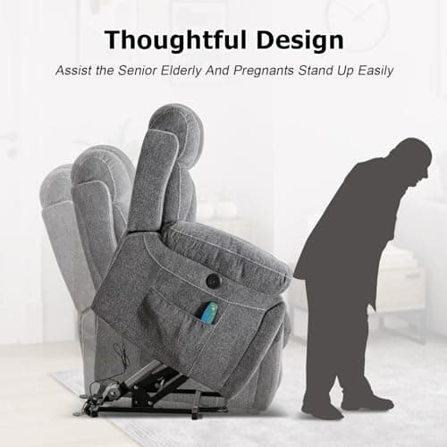 Phoenix Home Large Power Lift Recliner Chair with Massage and Heat for Elderly, Overstuffed Wide Recliners with 2 Cup Holders, Side Pocket and USB Port, Dark Gray 5