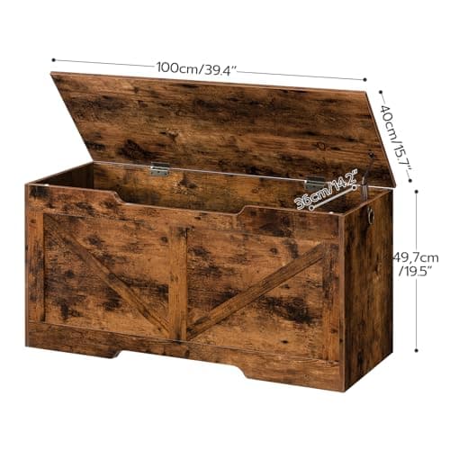 HOOBRO Storage Bench, 39.4” Retro Wooden Storage Chest with U-Shaped Cut-Out Pull, Safety Hinge, Supports 220 lb and Easy Assembly for Toy Box Organizer (Rustic Brown) BF771CW01 7