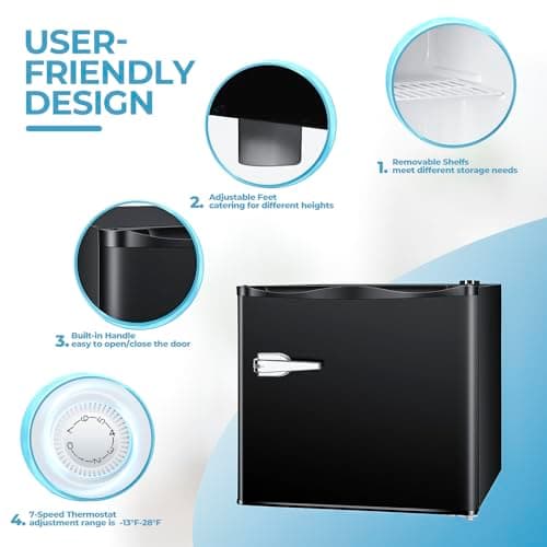 Electactic 1.2 Cu.ft Mini Freezer, Small Upright Freezer with Removable Shelf & 7 Adjustable Temperature Control, Energy Saving, Low Noise for Bedroom, Apartment, Home, Office, Black 5