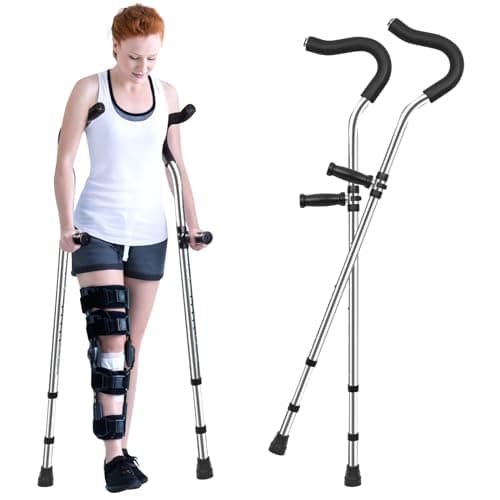 Crutch for Adults, Ergonomic Underarm Crutch with Spring Shock Absorber, Adjustable Crutches with Ergonomic Handgrips, Underarm Walking Crutches, Sturdy, Premium, Suitable for Height 5'3"- 6'6"