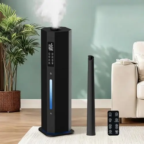 Humidifiers for Bedroom - GloryAir 2.38Gal/9L Top Fill Warm & Cool Mist Humidifier for Large Room 750ft² with Auto Mode 7-Color Light, Humidistat, Quiet Humidifier for Plants Baby Adults Home & Office