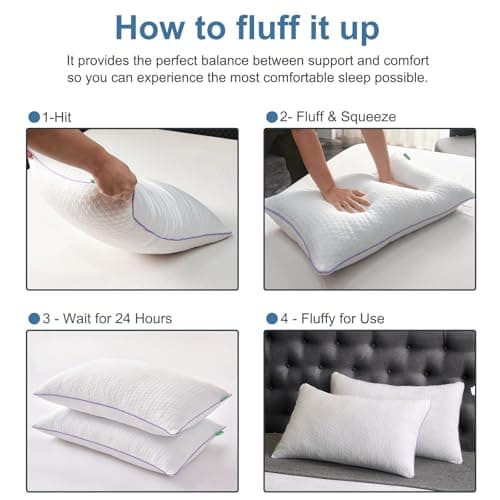 Favorland Cooling Bed Pillows Queen Size Set of 2 - Shredded Memory Foam Pillows for Sleeping 2 Pack - Gel Pillow Adjustable Firm Pillow Soft Pillows for Side Back Stomach Sleepers 6