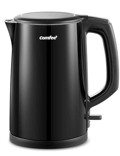 COMFEE' Electric Kettle and Tea Kettle, 1.5L Double Wall, Stainless Steel Interior, Lid & Spout, Fast Boil, Auto-Off, and Boil-Dry Protection, 1500W