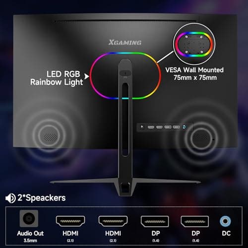 XGaming 27 Inch Curved Monitor 2K 165Hz 1500R, QHD 2560 x 1440p Gaming Computer Display, 16:9 HDMI, 1ms, FreeSync, 99% sRGB, Eye Care HDR PC Screen Built-in Speakers, VESA, Tilt Adjustable 7