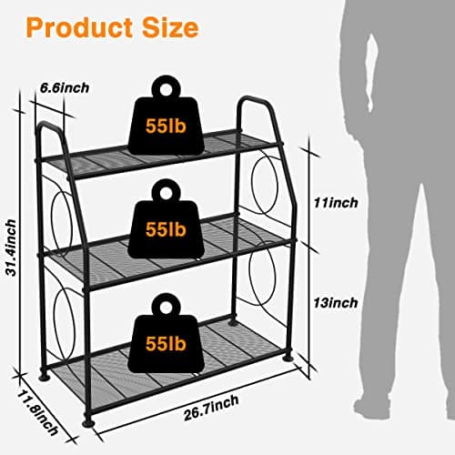 VyGrow Plant Stand, 3 Tier Plant Shelf for Indoor Outdoor, Heavy Duty Metal Outdoor Plant Stand Holder Rack for Living Room Balcony and Garden, Black 6