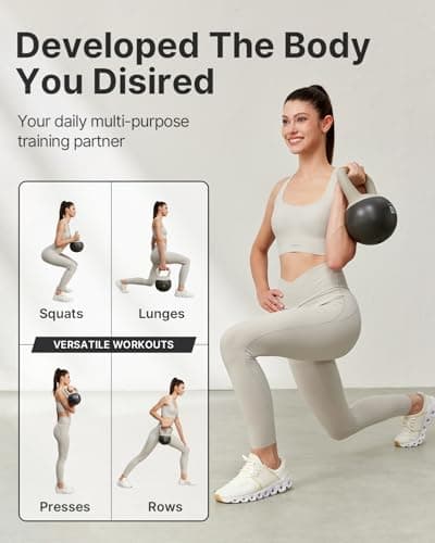 YOTTOY Soft Kettlebell with Leather Handle – Anti-Slip Sweat-Absorbing Grip, Home Gym Kettlebell Weights for Strength Training, Safe Neoprene Kettlebell for Women & Men (White, 10 LB) 6