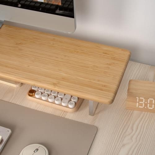 ROCDEER Bamboo Monitor Stand Riser with Acrylic Legs for Desk, 31.5 Inches Desktop Shelf Supports for PC Computer Monitor, Laptops, Printer, Speakers (Natural) 6