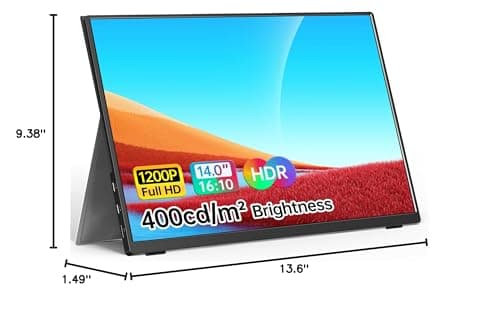 WGK Portable Monitor 14 Inch FHD1200P Ultra-Slim for Laptop Monitor, USB-C HDMI Plug&Play,100% SRGB External monito,Dual Speakers Extender Display. with Smart Cover for Laptop,PC Phone Xbox PS4/5 10