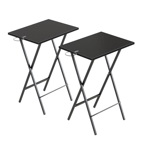 VECELO Folding TV Tray for Eating Set of 2, Portable Dinner/Snack Table with Cup Holder for Couch, Living Room and Small Space, Black 9