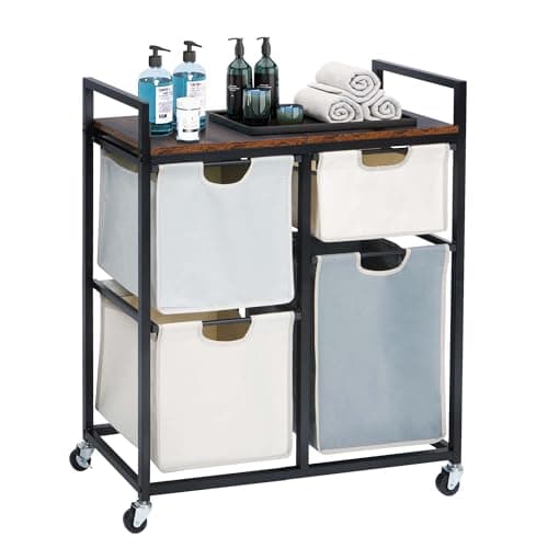 Qriocioa Laundry Hamper Rolling Laundry Sorter Cart with 4 Pull-out Bags and Metal Frame 119L Clothes Hamper Laundry Basket Organizer for Laundry Organization & Storage