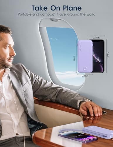 Nusyddy Portable Charger, 12000mAh 22.5W Fast Charging Power Bank with Built-in Cables & Wall Plug, Travel Essential External Battery Pack, USB C Battery Phone Charger for iPhone, iPad, Samsung Purple 8