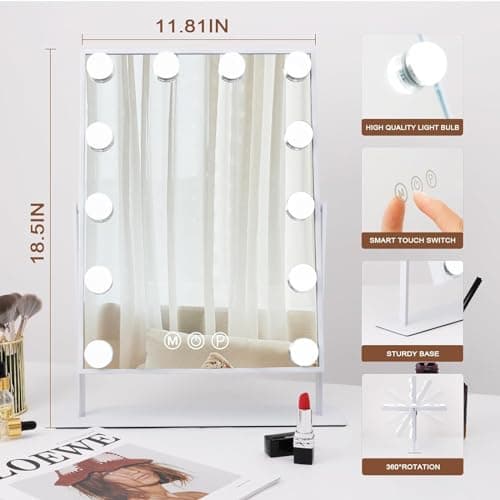 Hansong Vanity Mirror with Lights Makeup Mirror with Lights 12 Dimmable Bulbs Hollywood Lighted Makeup Mirror Detachable 10x Magnification 3 Color Lighting Modes 5