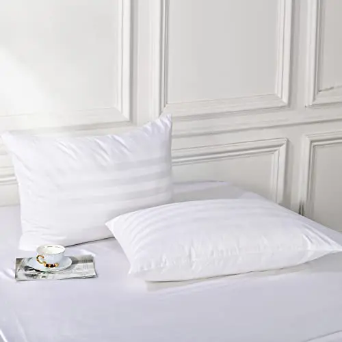 100% Egyptian Cotton King Pillow Protectors Set of 2, 400 Thread Count Sateen Weave Cooling Pillowcase, Easy Care Zippered Style Pillow Covers (Stripe-White, King) 5